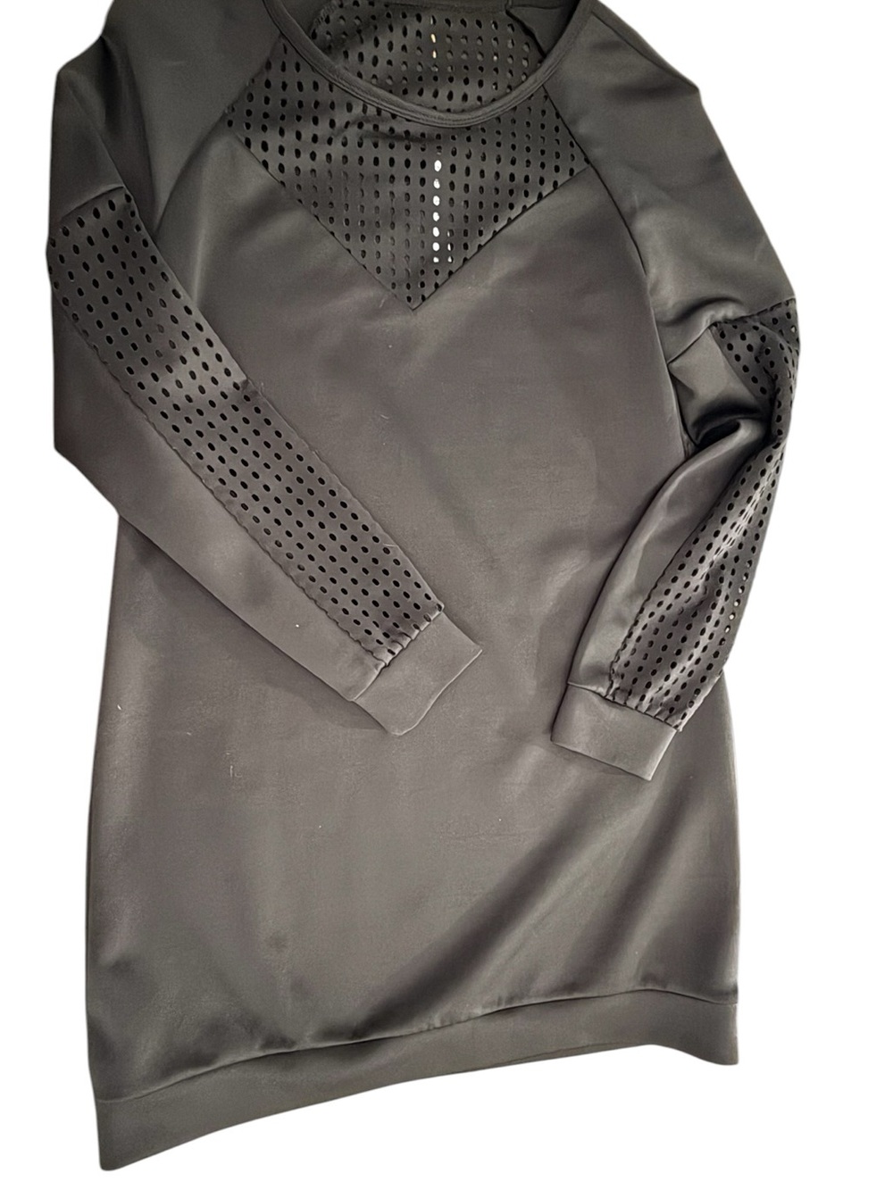 Fabletics Black Long Sleeve Perforated Panel Dress